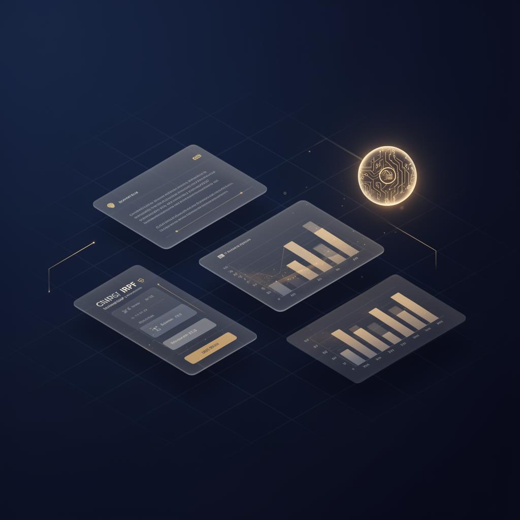 Painel de gestão de declarações de IRPF com gráficos e assistente de IA